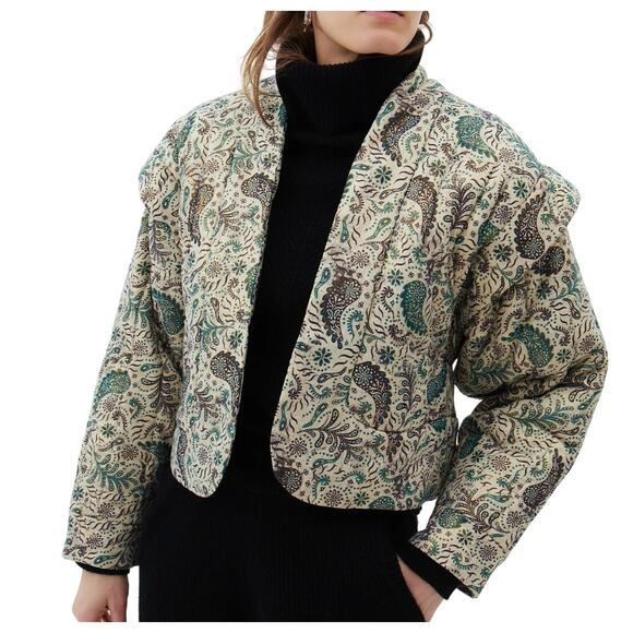 MariaCher Beige Brown Green Paisley Quilted Miranda Jacket Alicante size S NEW - Picture 2 of 15